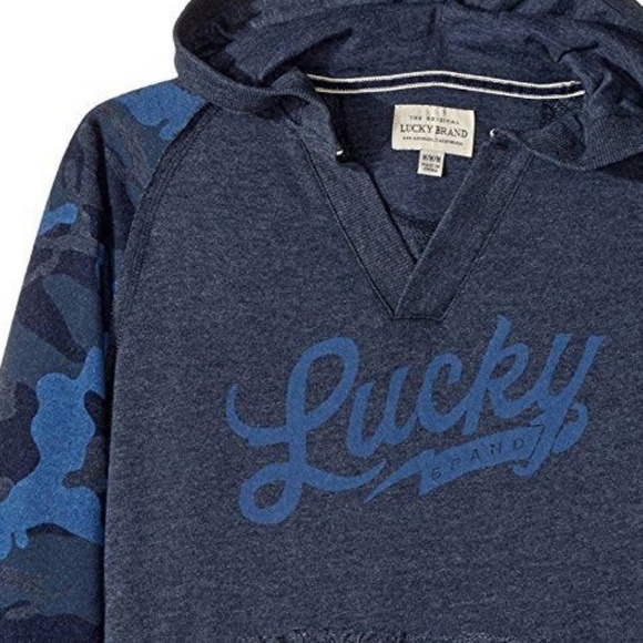 Lucky Brand Hoodie Sweatshirt Boys 3T  Camo Terry Pullover Navy Blue NWT - Picture 2 of 5